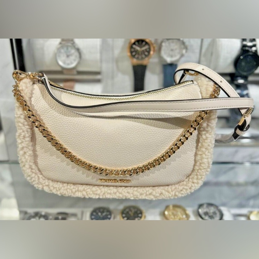 🌟MICHAEL MICHAEL KORS🌟 NWT Carmela Natural Medium Pouchette Crossbody Leather